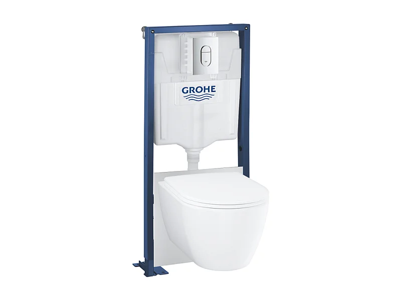Grohe Pack WC suspendu sans bride Essence + abattant + plaque chromée + bâti Grohe