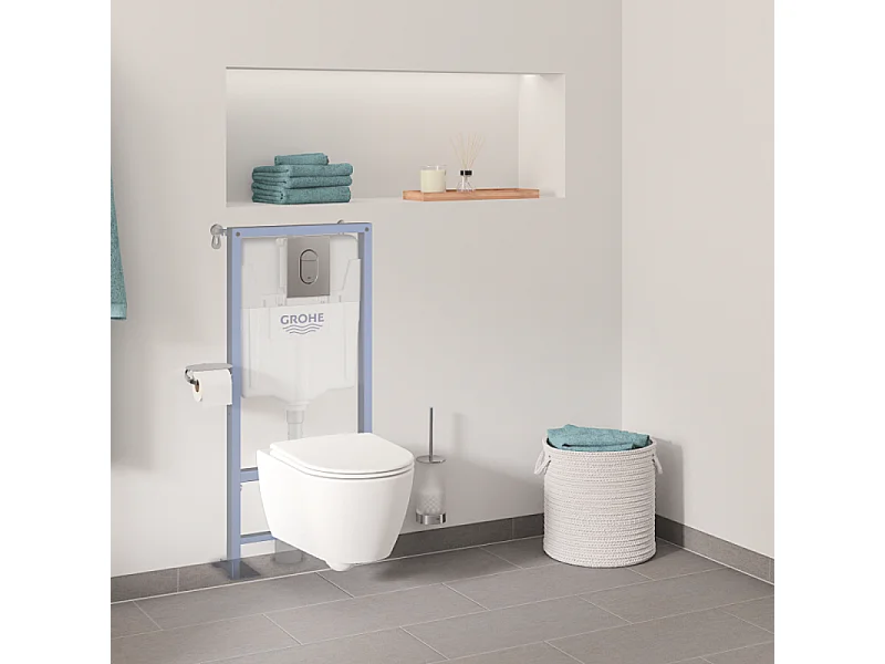 Grohe Pack WC suspendu sans bride Essence + abattant + plaque chromée + bâti Grohe