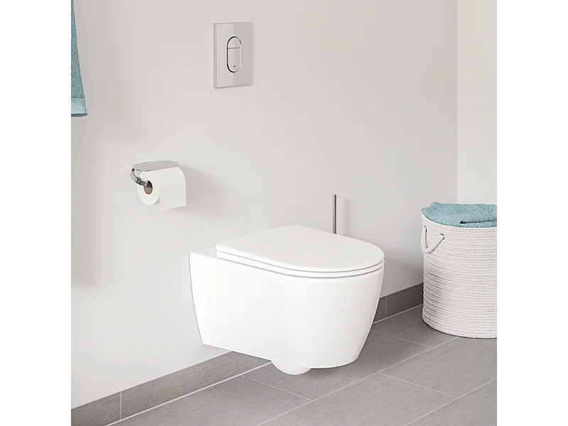 Grohe Pack WC suspendu sans bride Essence + abattant + plaque chromée + bâti Grohe