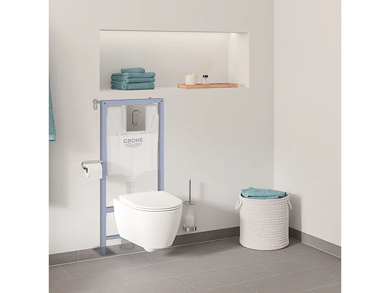 Grohe Pack WC suspendu sans bride Essence + abattant + plaque chromée + bâti Grohe