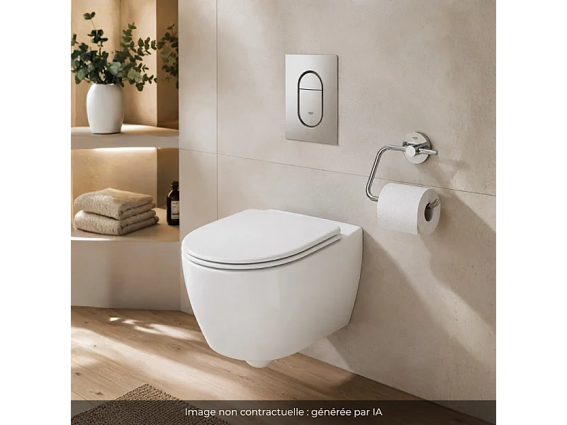 Grohe Pack WC suspendu sans bride Essence + abattant + plaque chromée + bâti Grohe