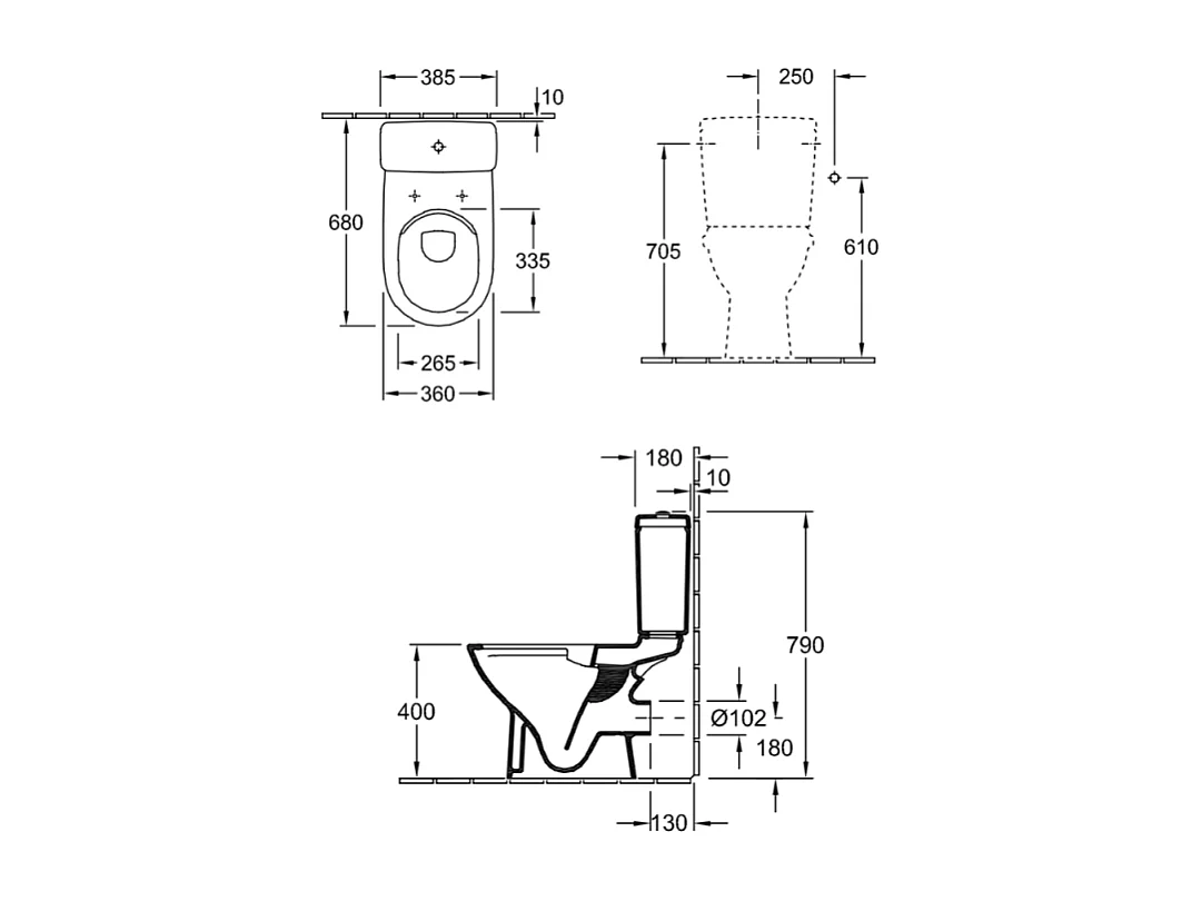 WC à poser sans bride sortie horizontale avec abattant frein de chute VILLEROY & BOCH O.novo Directflush