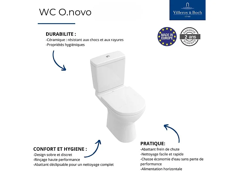 WC à poser sortie verticale VILLEROY ET BOCH O.novo + abattant