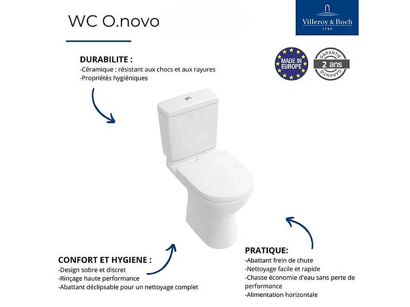 WC à poser sortie verticale VILLEROY ET BOCH O.novo + abattant