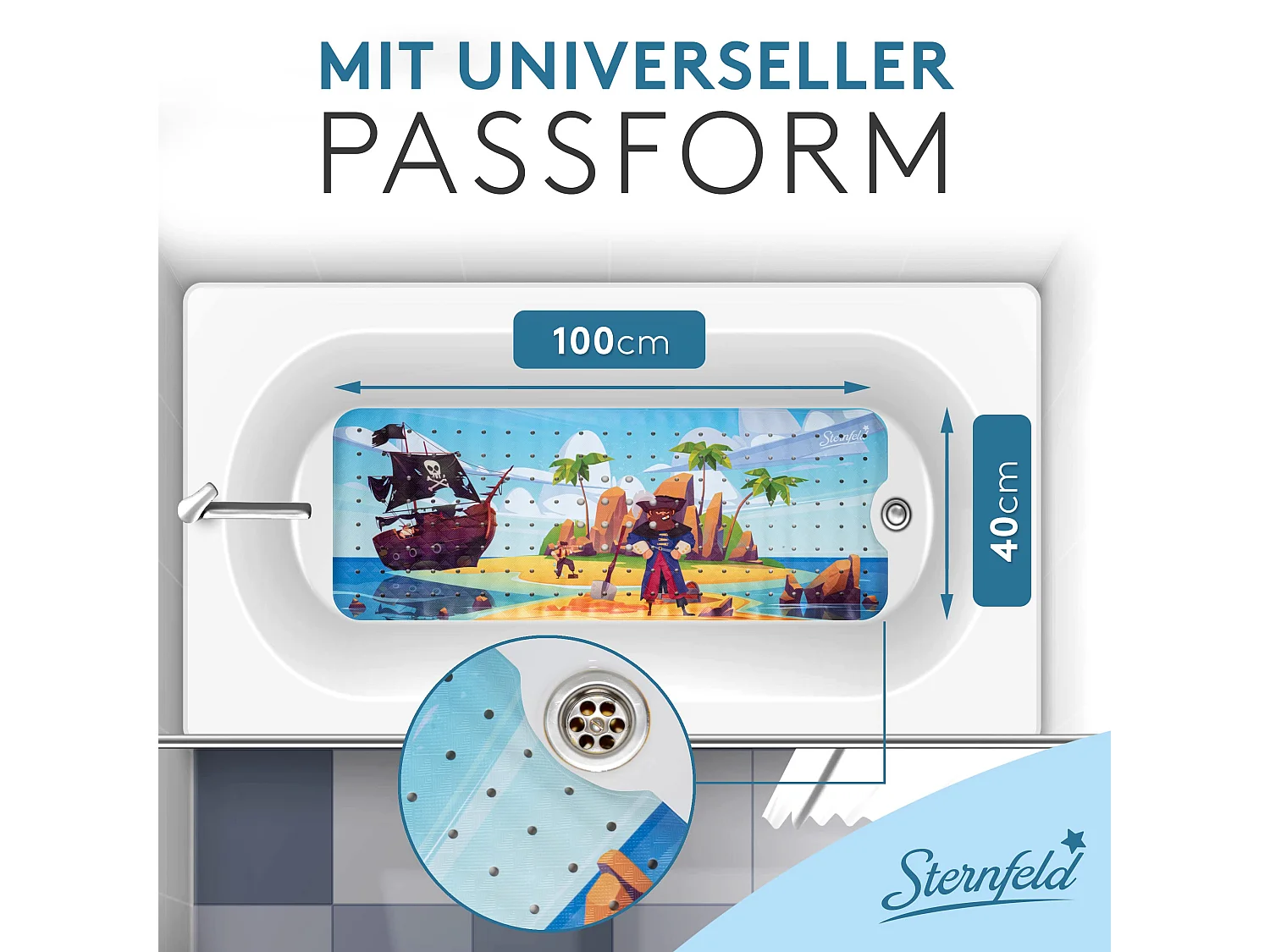 Sternfeld Badewannenmatte rutschfest [100x40 cm] -