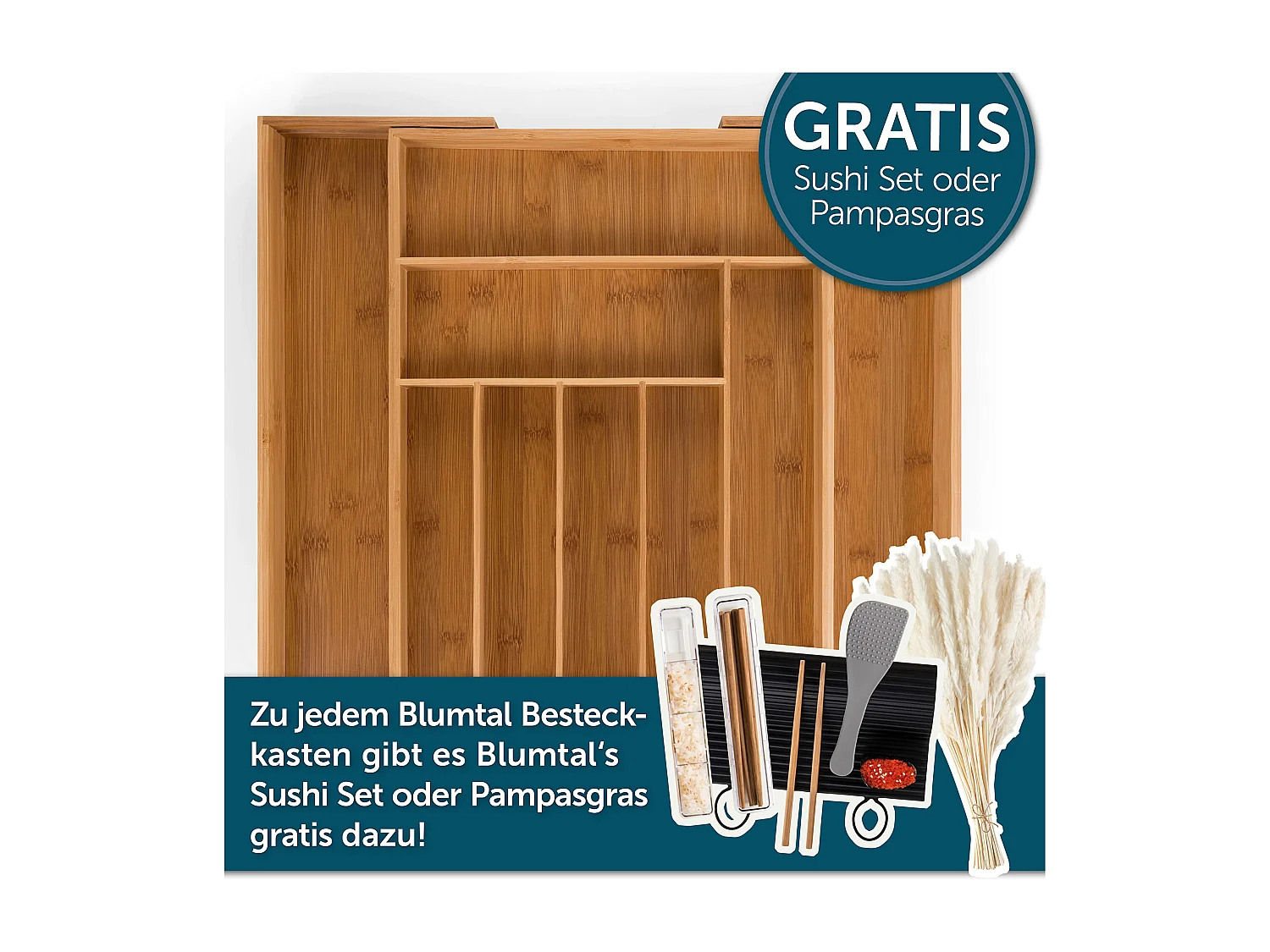 Blumtal Besteckkasten Schublade aus Bambus -
