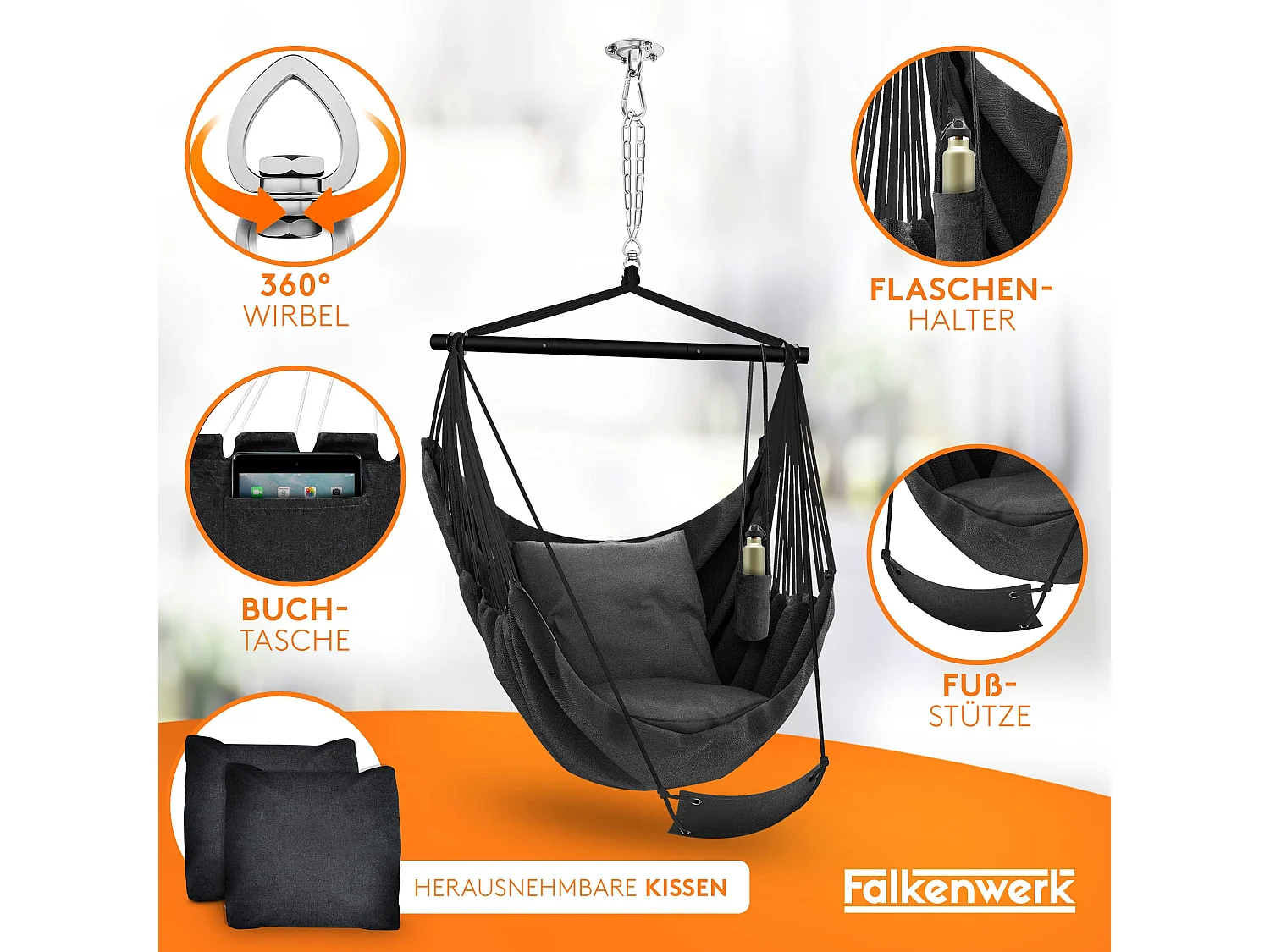 FALKENWERK - Hängesessel mit Fußstütze - Ultra