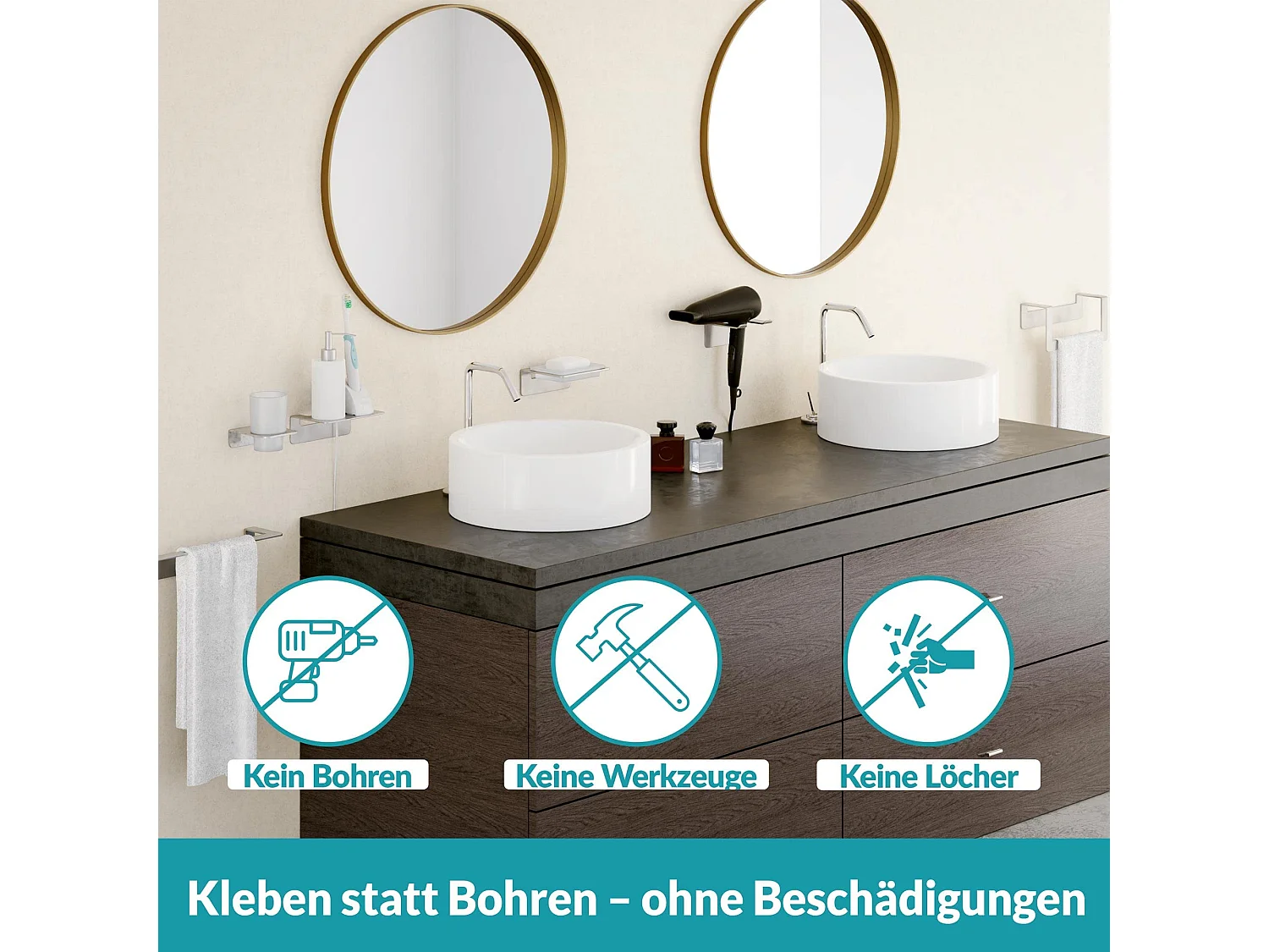 WEISSENSTEIN Badablage ohne Bohren aus Edelstahl -