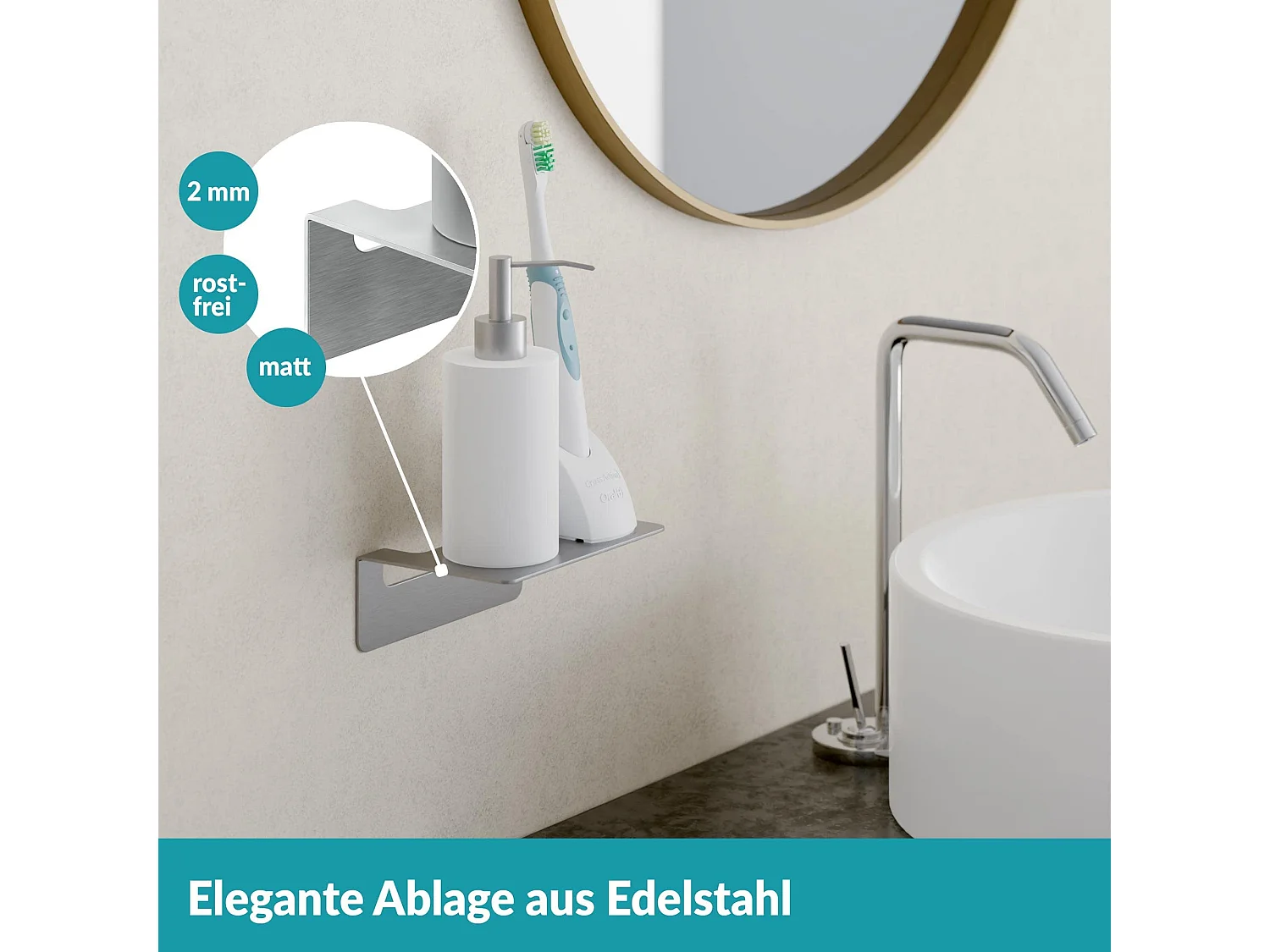 WEISSENSTEIN Badablage ohne Bohren aus Edelstahl -