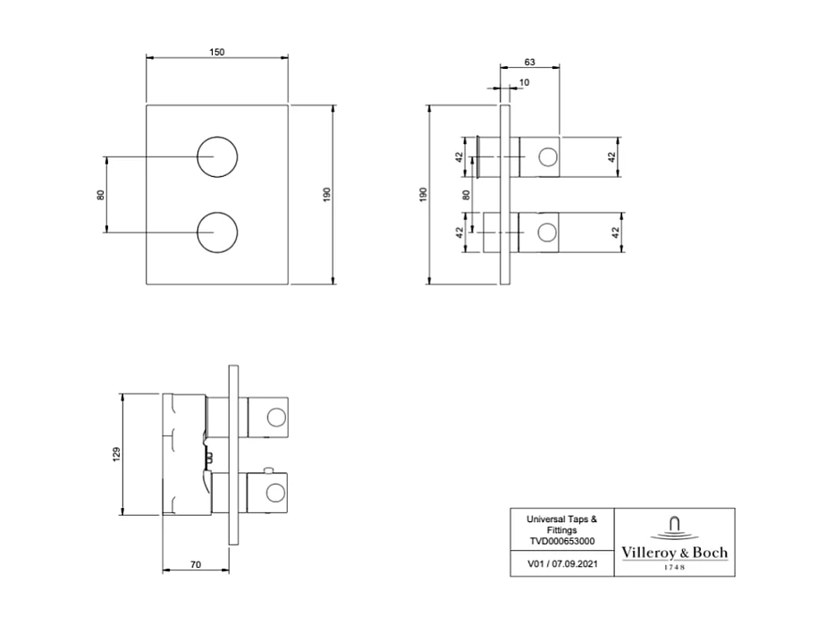 Mitigeur thermostatique encastré 2 voies VILLEROY ET BOCH Universal rectangle Noir mat
