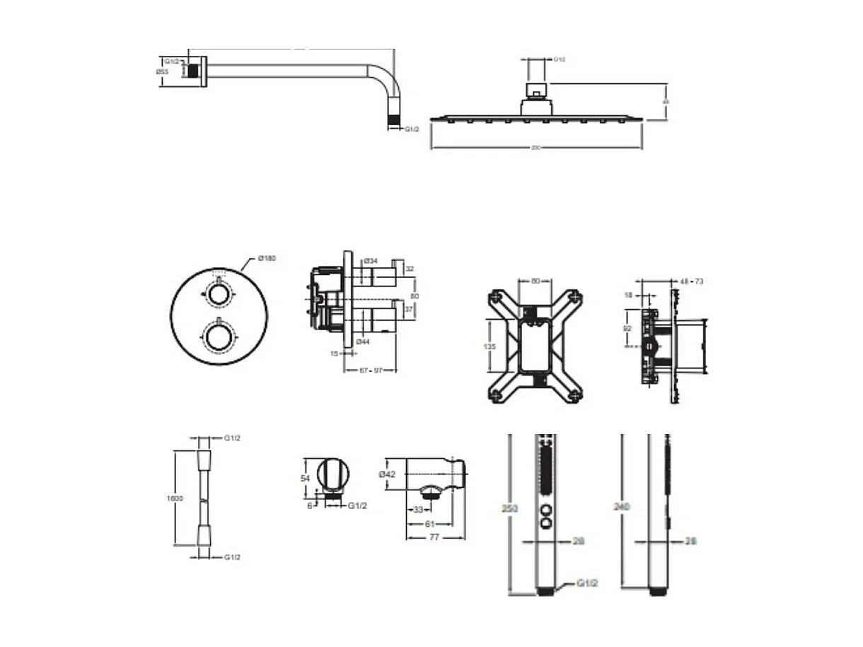 Colonne de douche encastrée thermostatique JACOB DELAFON Metro carré noir mat