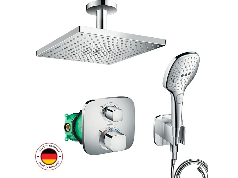 Lot robinet douche encastré thermostatique HANSGROHE Ecostat E + Douche de tête Raindance E 300 fixation plafond