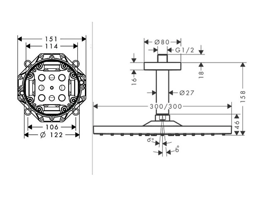 Lot robinet douche encastré thermostatique HANSGROHE Ecostat E + Douche de tête Raindance E 300 fixation plafond