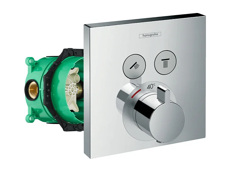 Façade pour mitigeur thermostatique encastré HANSGROHE ShowerSelect avec 2 fonctions chromé et corps encastré iBox