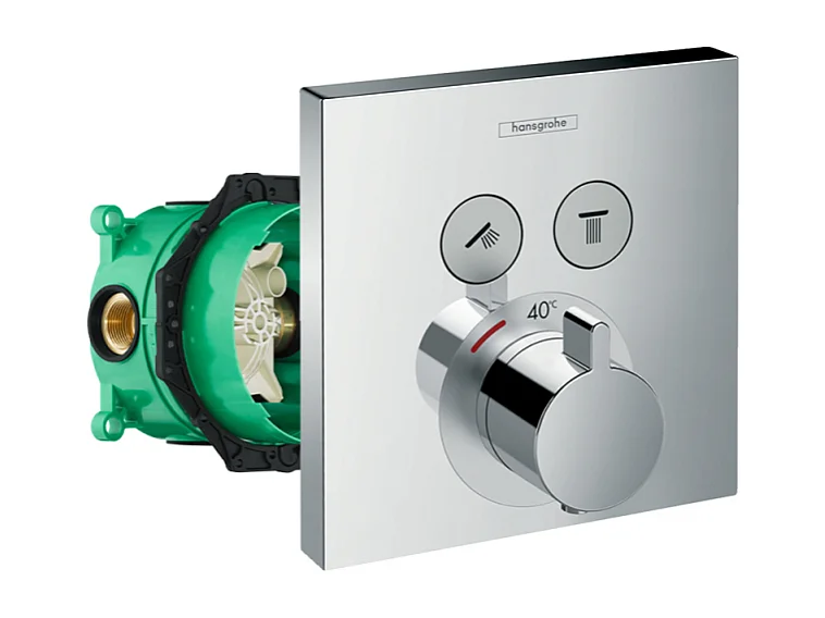 Façade pour mitigeur thermostatique encastré HANSGROHE ShowerSelect avec 2 fonctions chromé et corps encastré iBox