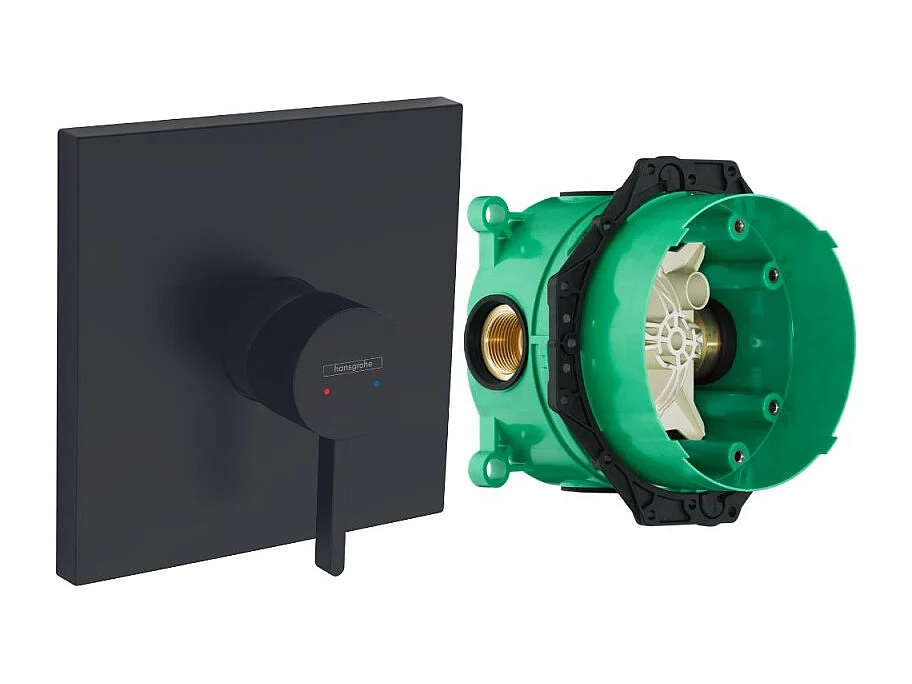 Façade robinet encastré mécanique HANSGROHE Finoris Noir mat + Corps encastré universel iBox