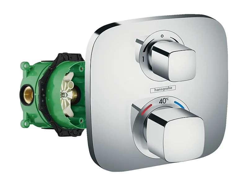 Façade mitigeur thermostatique encastré Hansgrohe EcoStat E chromée avec corps d'encastrement universel iBox