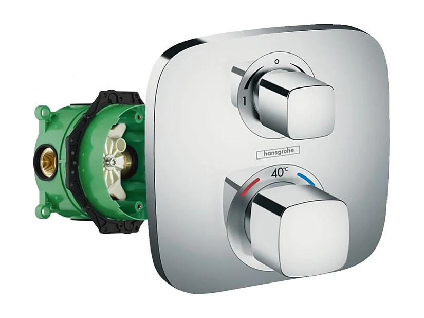 Façade mitigeur thermostatique encastré Hansgrohe EcoStat E chromée avec corps d'encastrement universel iBox