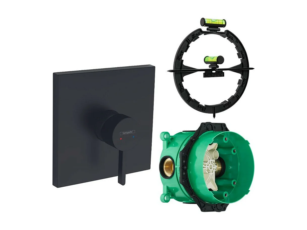 Façade robinet encastré mécanique HANSGROHE Finoris Noir mat + Corps encastré universel iBox + Outil d'aide au montage
