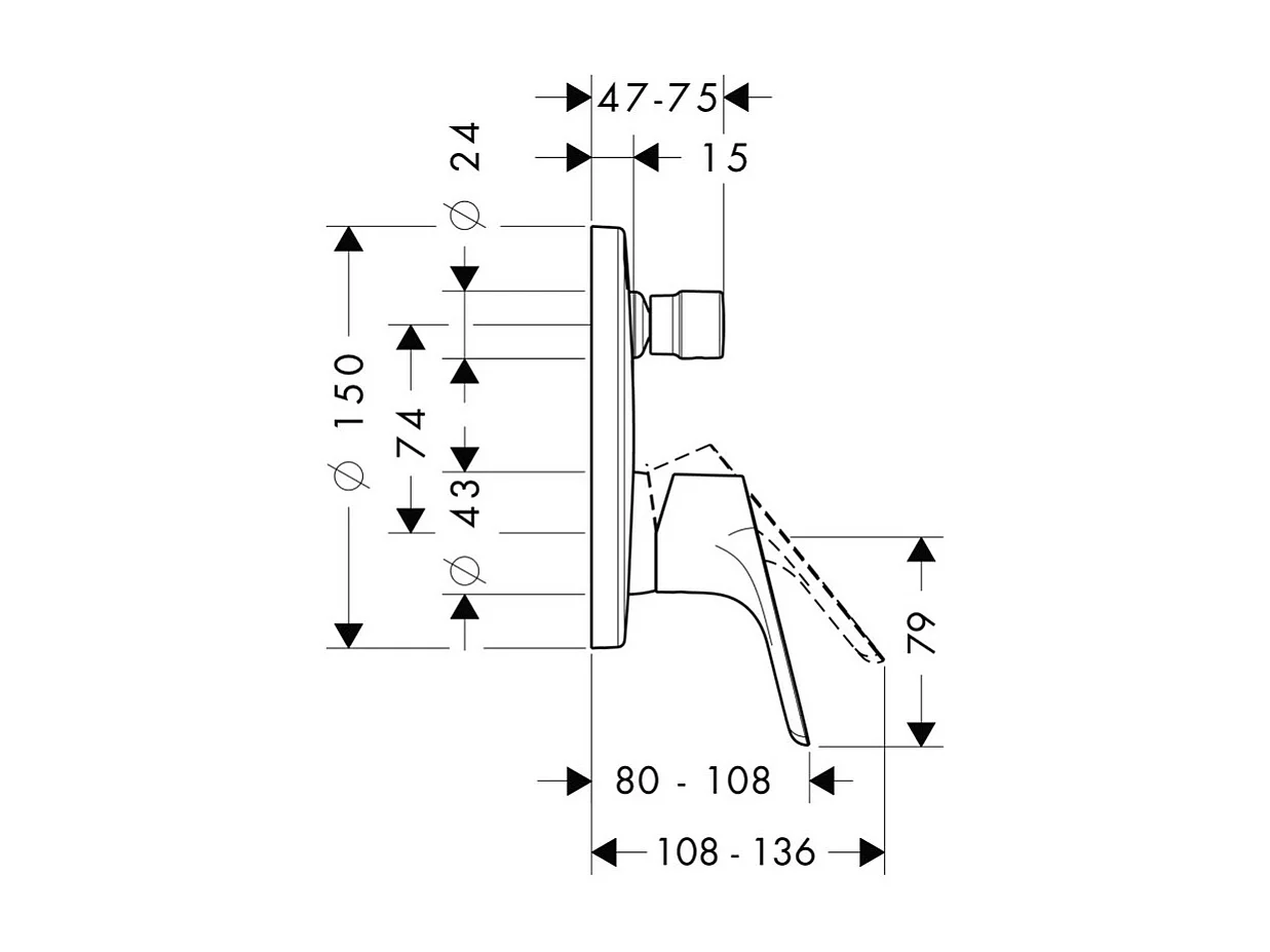 Façade mitigeur bain douche encastré 2 sorties HANSGROHE Focus chromé