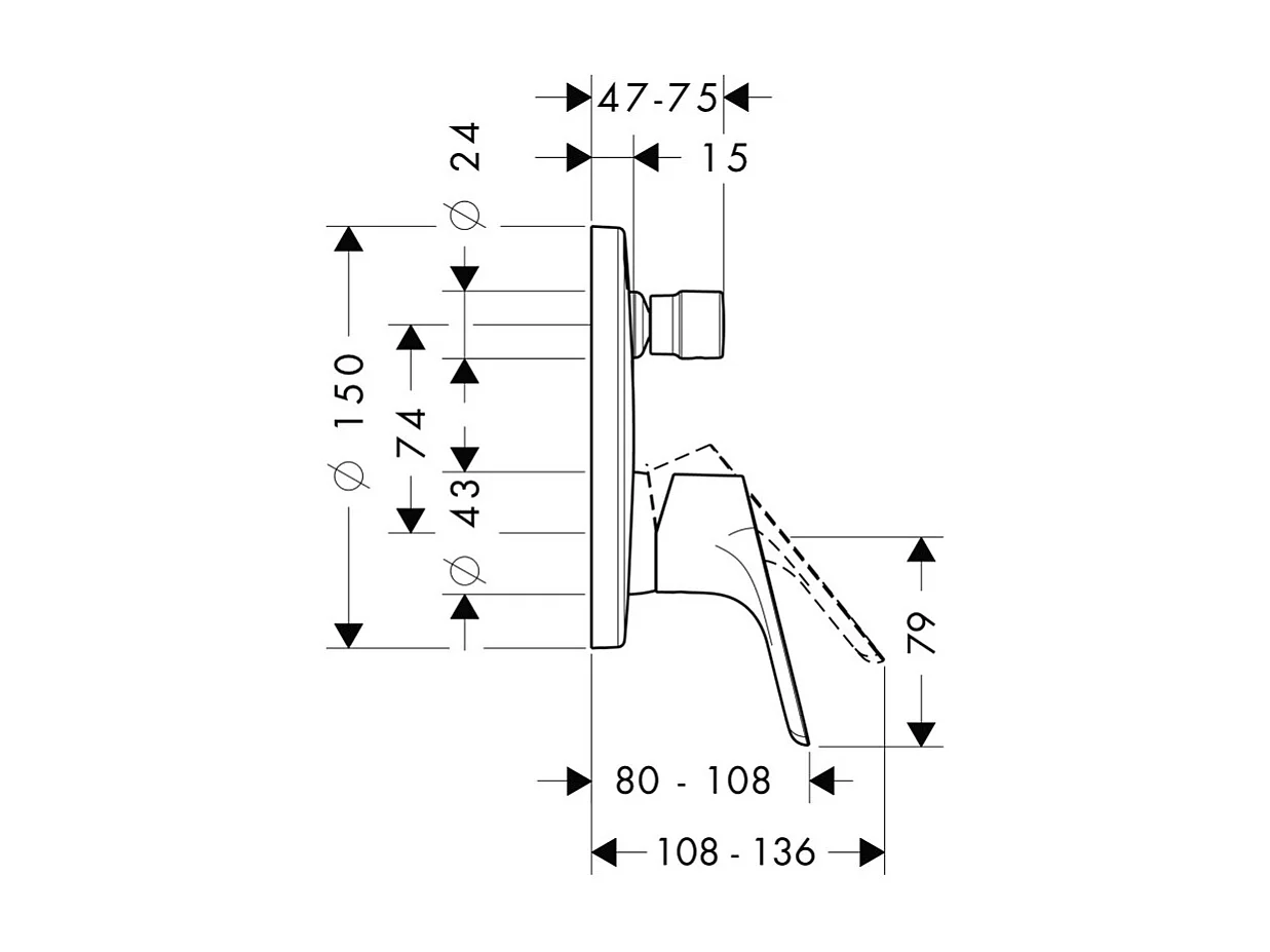 Façade mitigeur bain douche encastré 2 sorties HANSGROHE Focus chromé