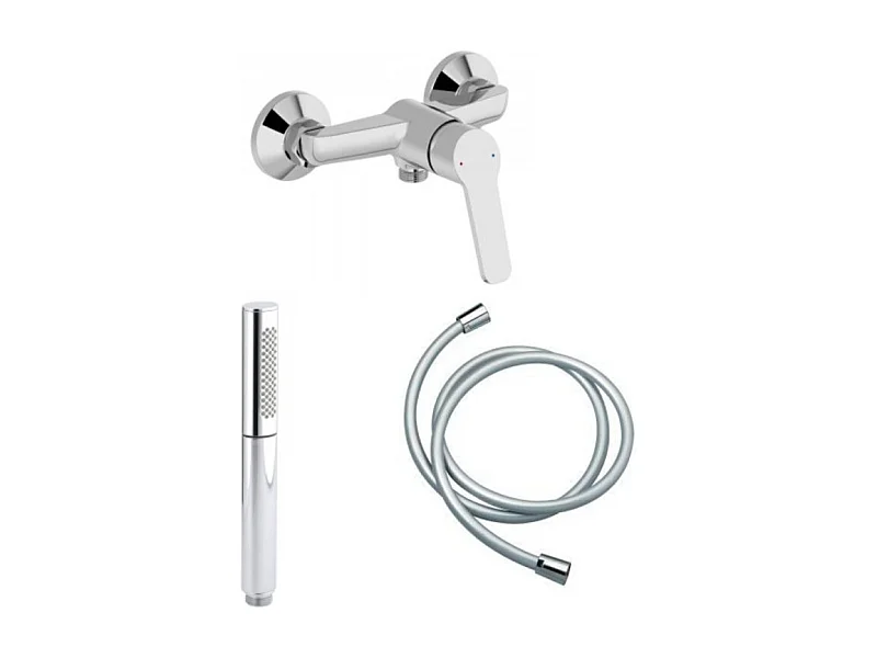 JACOB DELAFON Mitigeur de douche Aimé chrome + Douchette 2 jets chromé + Flexible lisse Chrome