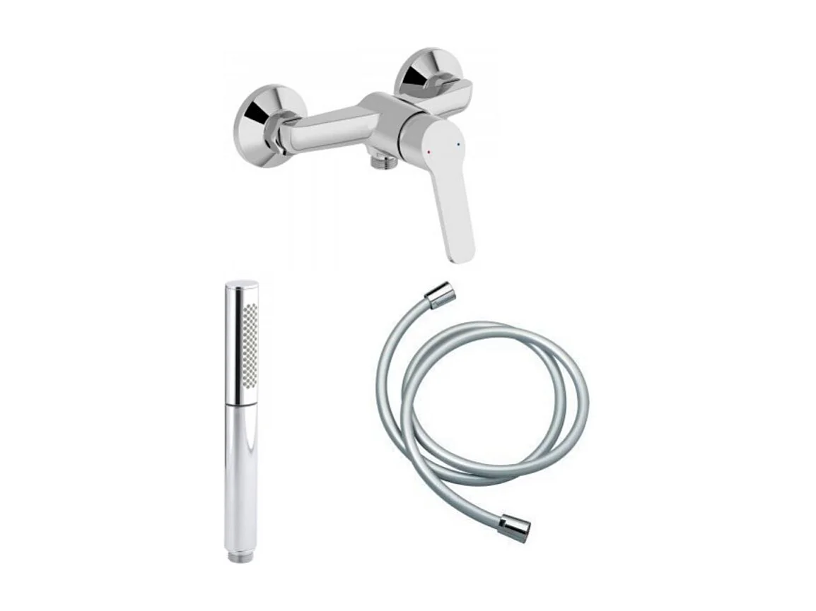 JACOB DELAFON Mitigeur de douche Aimé chrome + Douchette 2 jets chromé + Flexible lisse Chrome