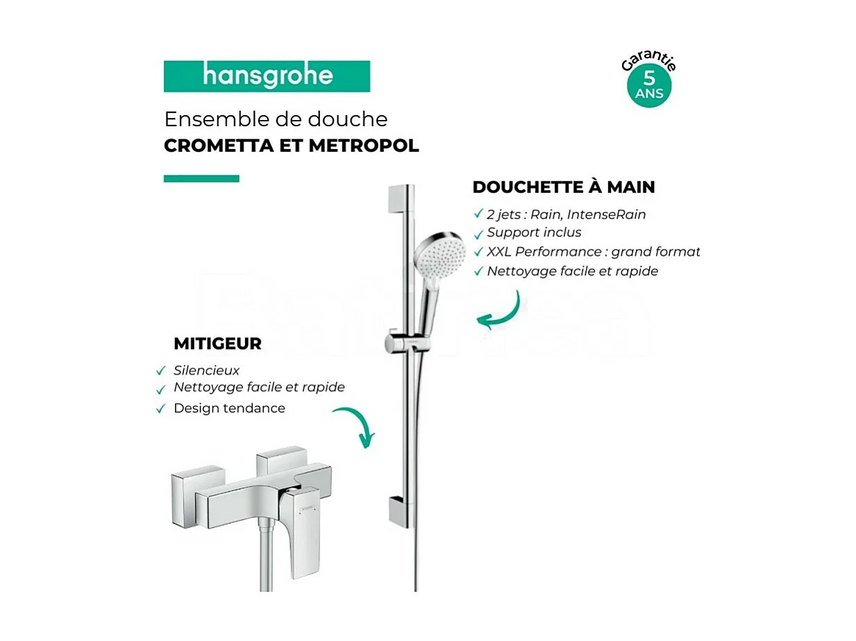 Ensemble douche HANSGROHE Crometta + Mitigeur bain douche Metropol