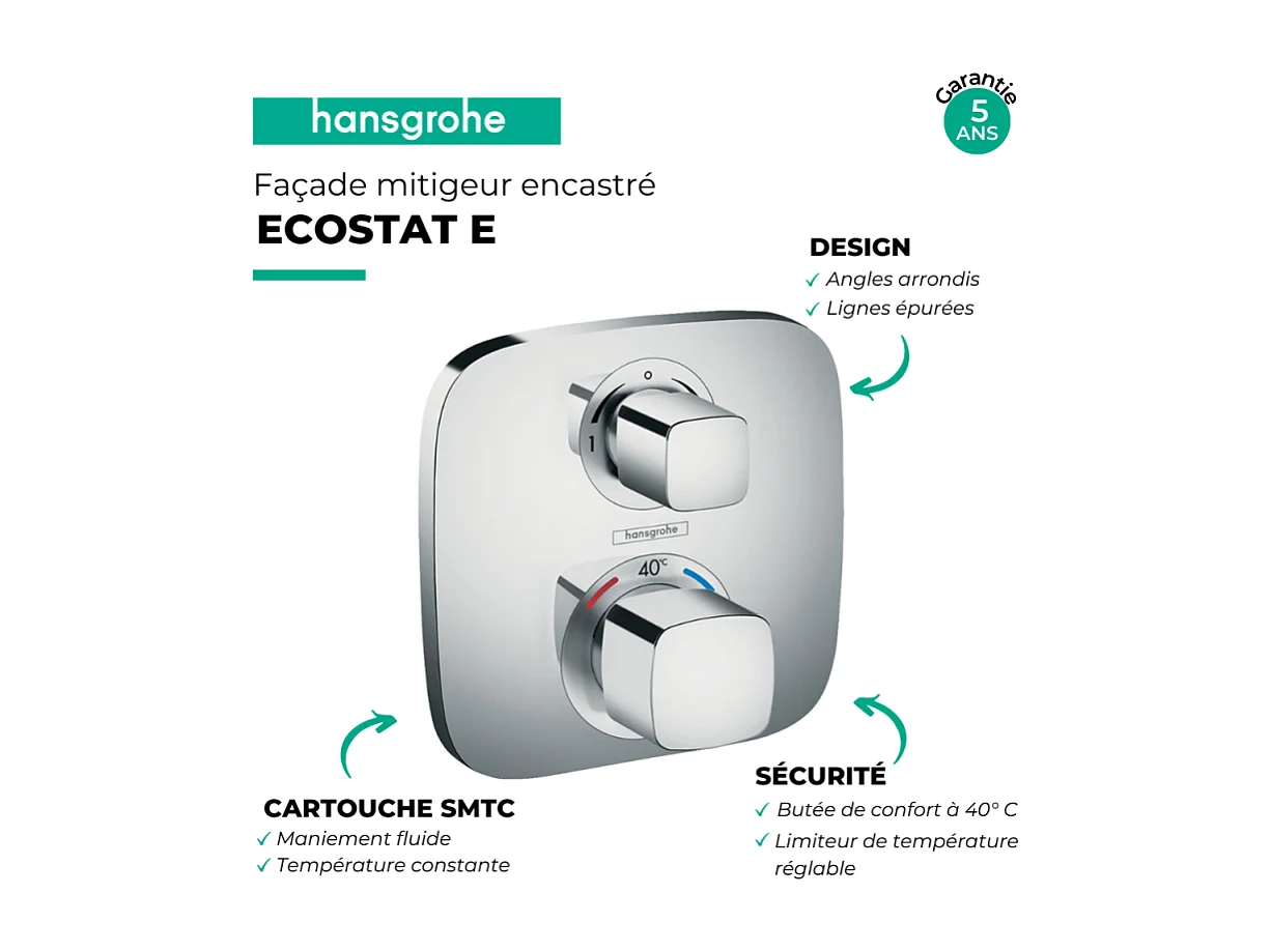 HANSGROHE Ecostat E mezclador termostático empotrado frontal cromado con válvula de cierre y desviador