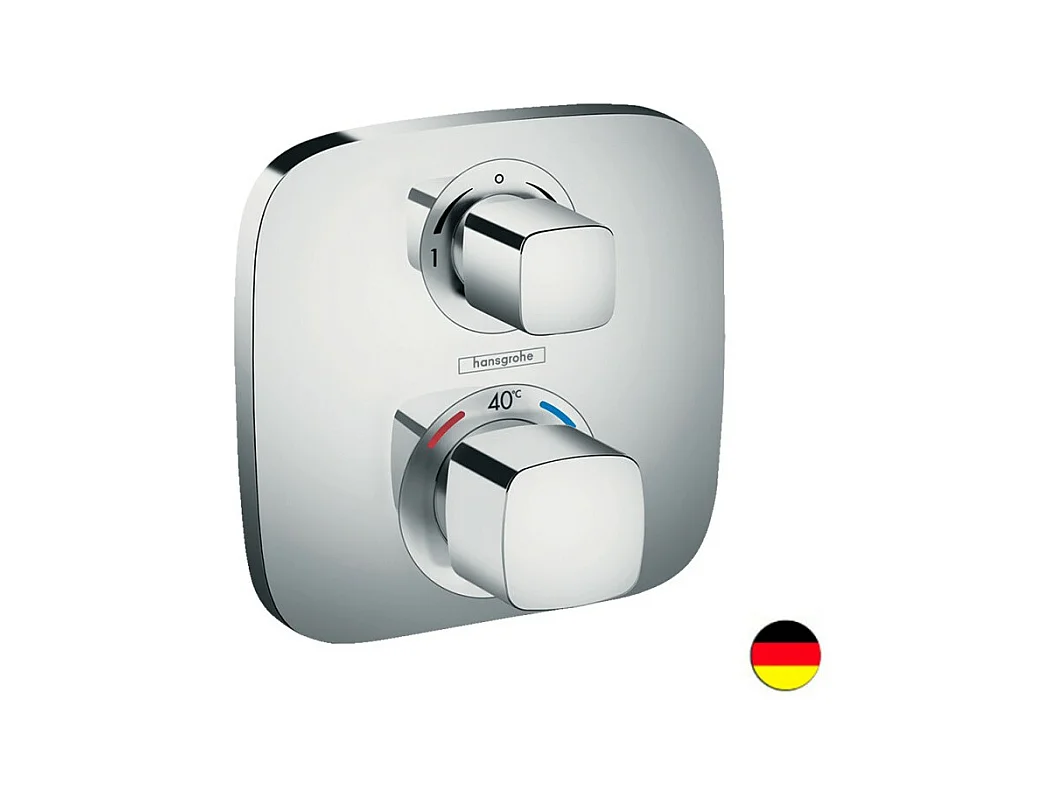 Façade mitigeur thermostatique encastré HANSGROHE Ecostat E chromée avec robinet d'arrêt et inverseur