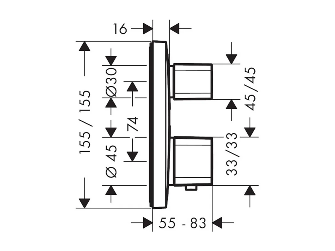 Façade mitigeur thermostatique encastré HANSGROHE Ecostat E chromée avec robinet d'arrêt et inverseur