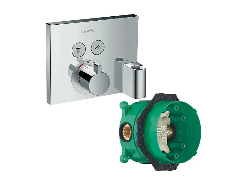 HANSGROHE Facade pour mitigeur thermostatique encastré ShowerSelect avec 2 fonctions, fixfit et porter chromé  avec Corps encastré