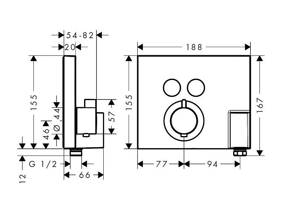 HANSGROHE Facade pour mitigeur thermostatique encastré ShowerSelect avec 2 fonctions, fixfit et porter chromé  avec Corps encastré