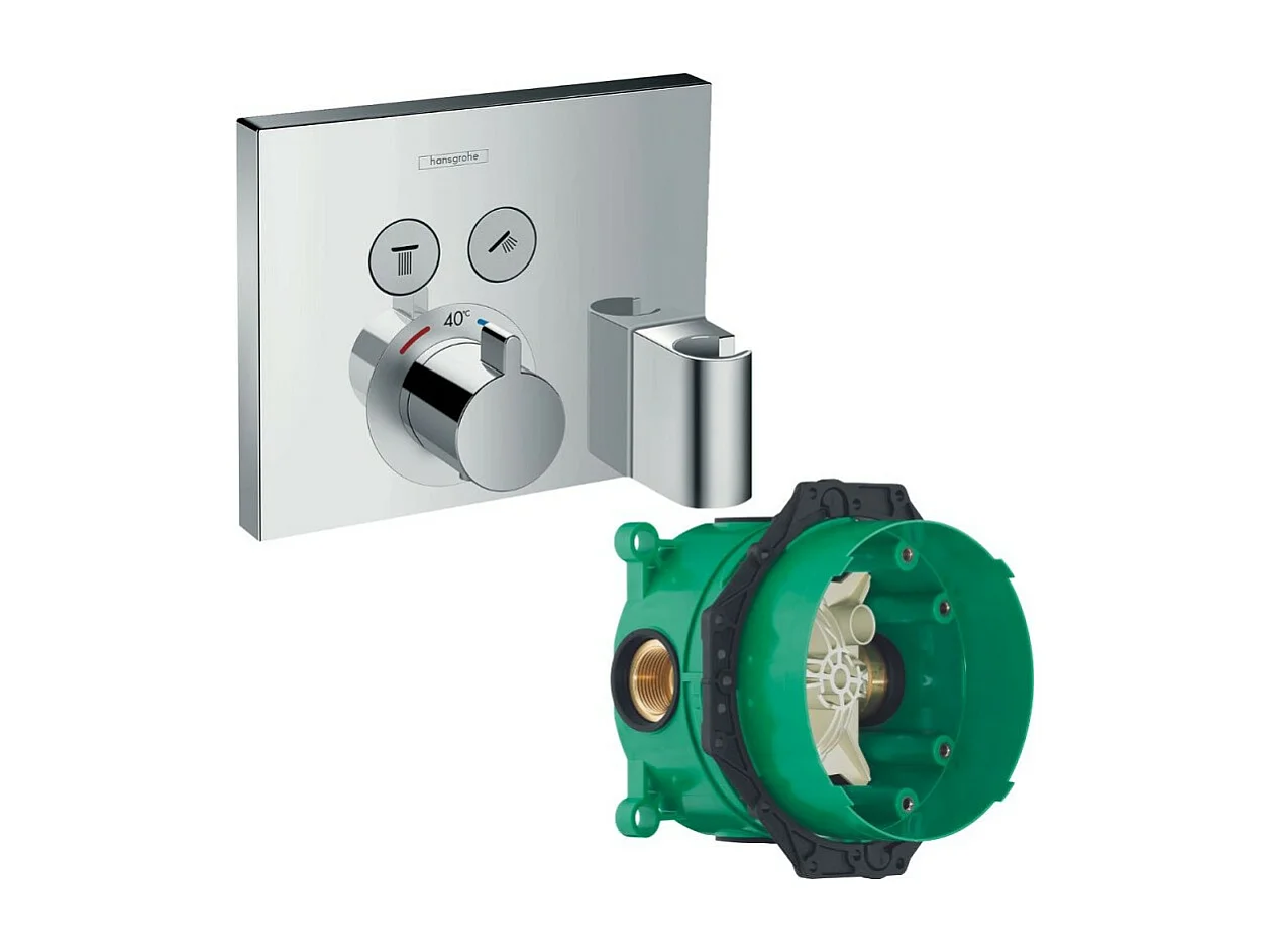 HANSGROHE Facade pour mitigeur thermostatique encastré ShowerSelect avec 2 fonctions, fixfit et porter chromé  avec Corps encastré