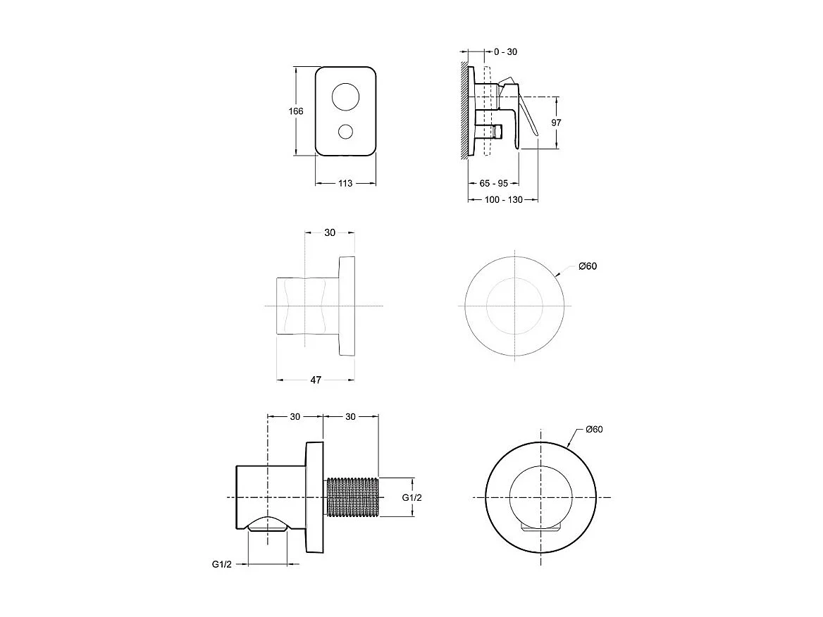 Jacob Delafon Robinet de douche avec mitigeur encastrable mécanique Modulo rond