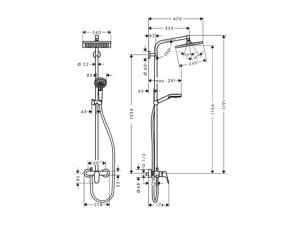 HANSGROHE Crometta E 240 columna de ducha mecánica cromada