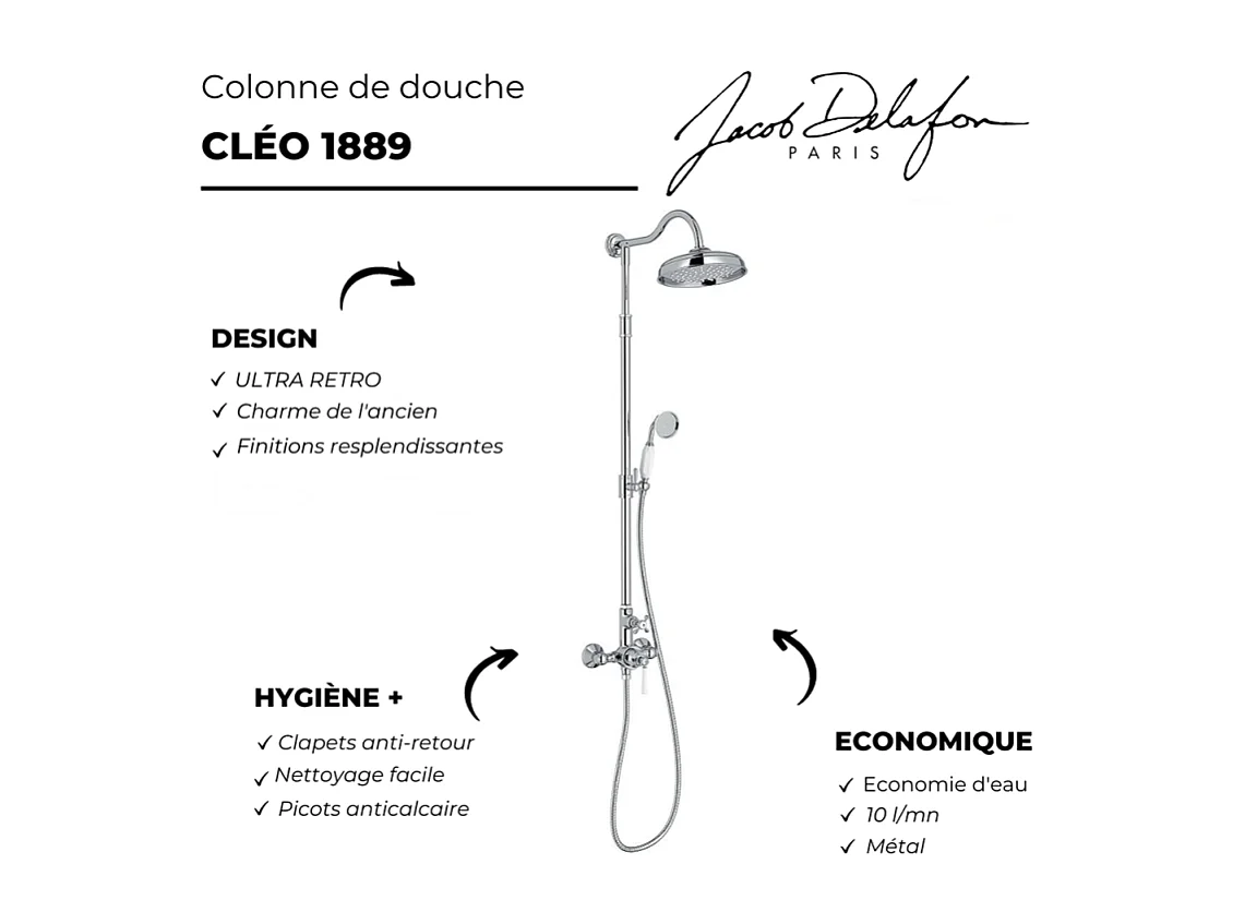 Colonne de douche JACOB DELAFON Cléo 1889 Chrome + nettoyant Briochin