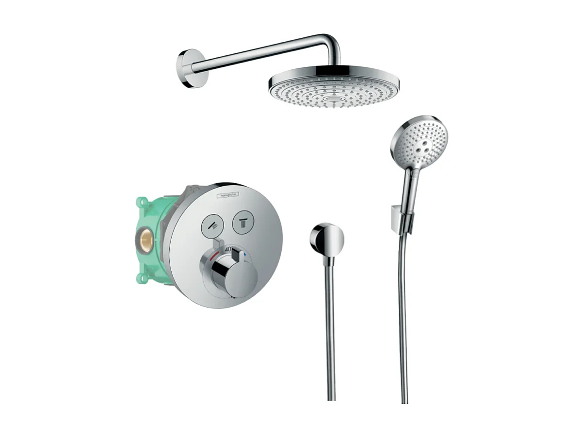 Colonne de douche thermostatique encastrée HANSGROHE ShowerSelect S chromé + douche de tête HANSGROHE Raindance Select S