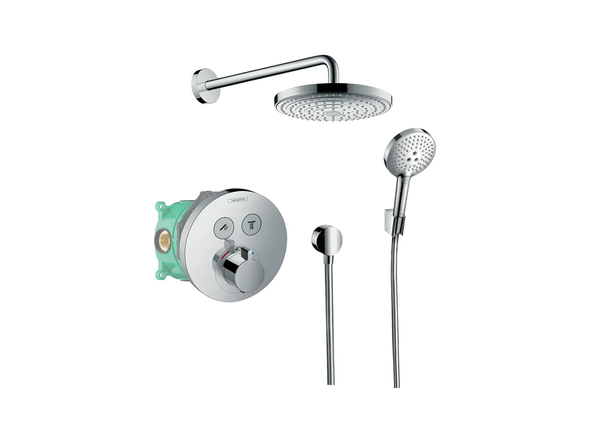 Colonne de douche thermostatique encastrée HANSGROHE ShowerSelect S chromé + douche de tête HANSGROHE Raindance Select S