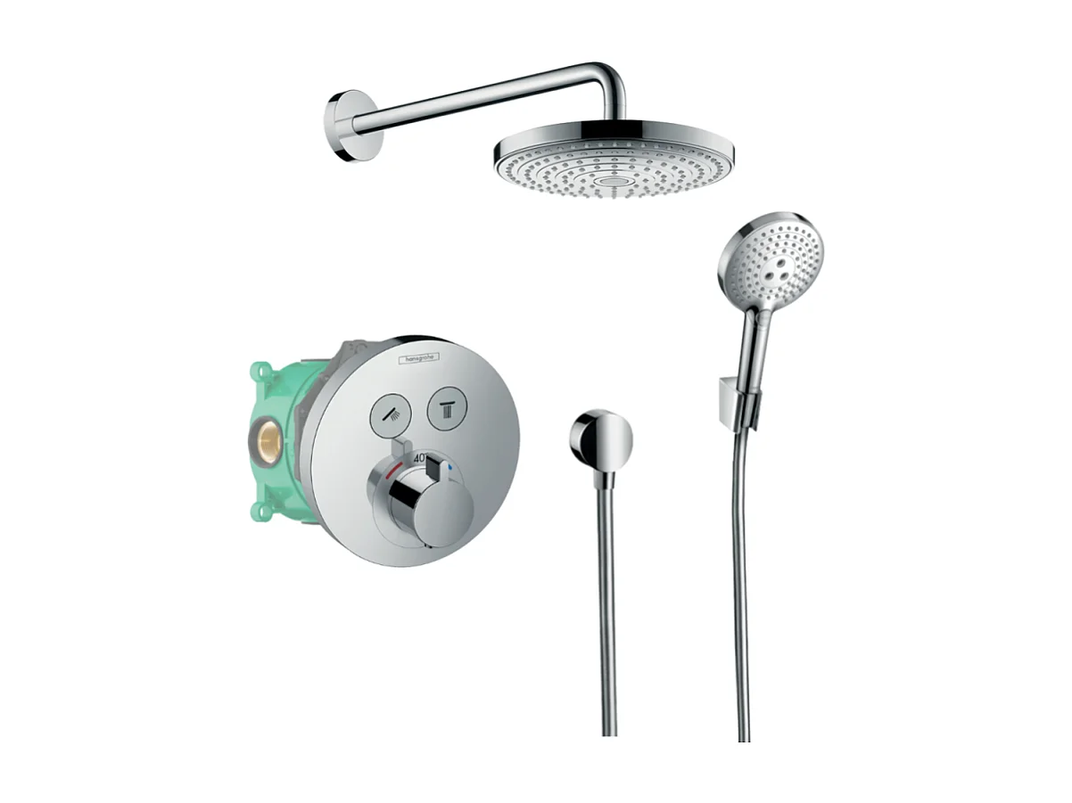 Colonne de douche thermostatique encastrée HANSGROHE ShowerSelect S chromé + douche de tête HANSGROHE Raindance Select S