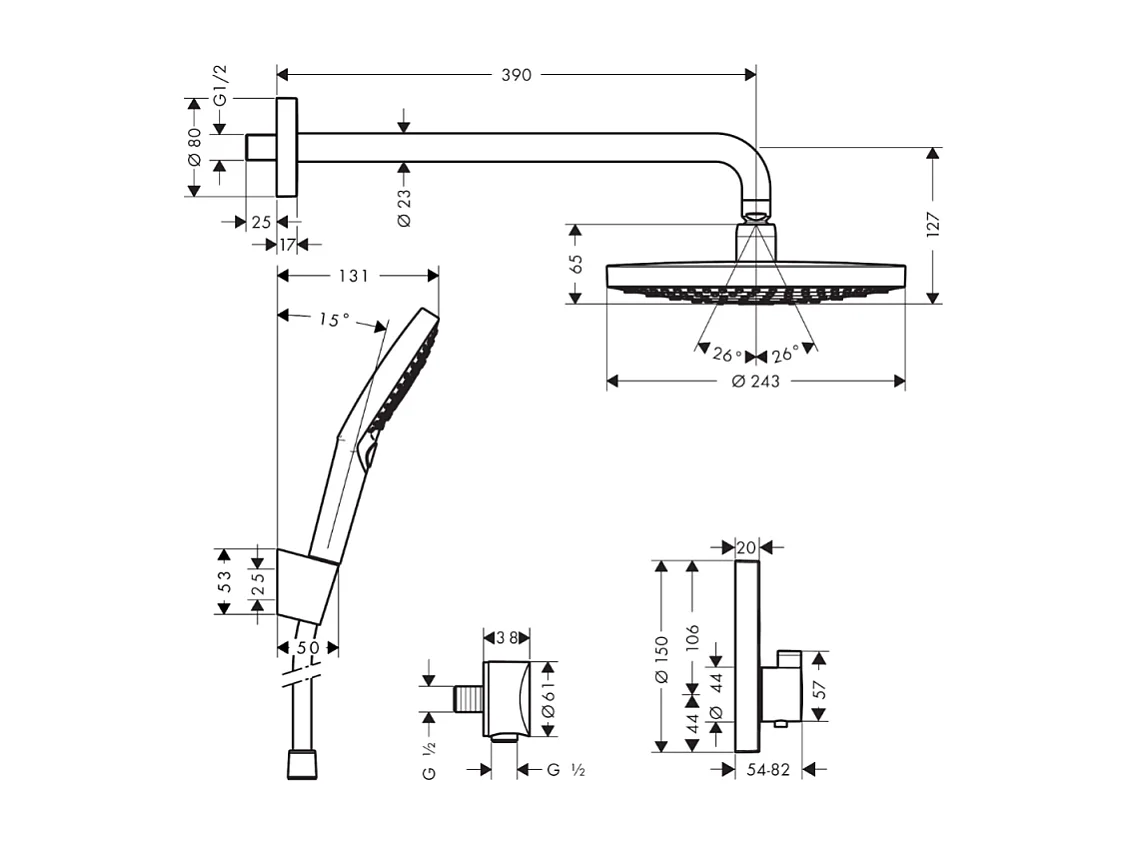 Colonne de douche thermostatique encastrée HANSGROHE ShowerSelect S chromé + douche de tête HANSGROHE Raindance Select S