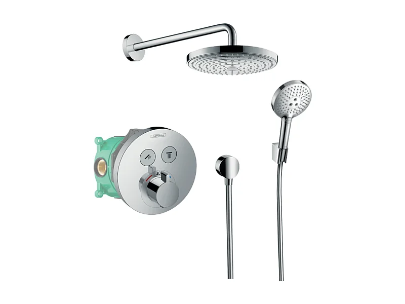 Colonne de douche thermostatique encastrée HANSGROHE ShowerSelect S chromé + douche de tête HANSGROHE Raindance Select S