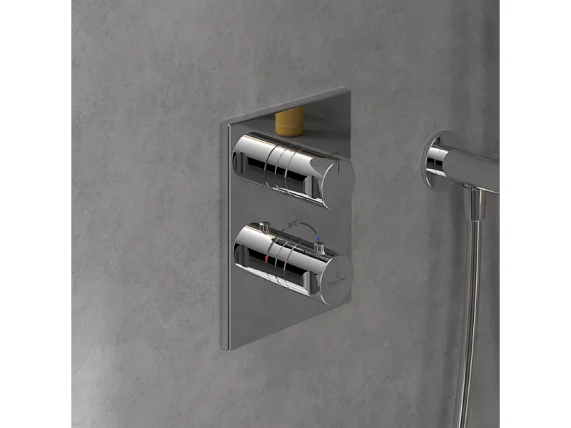 Façade thermostatique 2 voies VILLEROY ET BOCH Universal rectangle Chrome + corps encastré