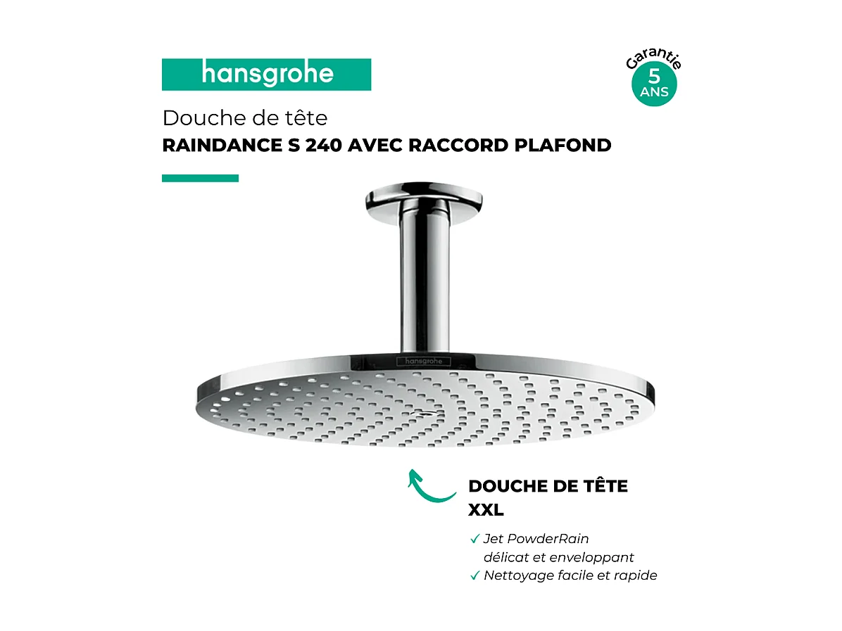 Douche de tête HANSGROHE Raindance S 240 avec raccord au plafond chromé