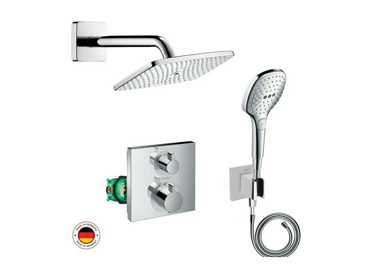 Lot robinet douche encastré thermostatique HANSGROHE Ecostat Square + Douche de tête Raindance E 240