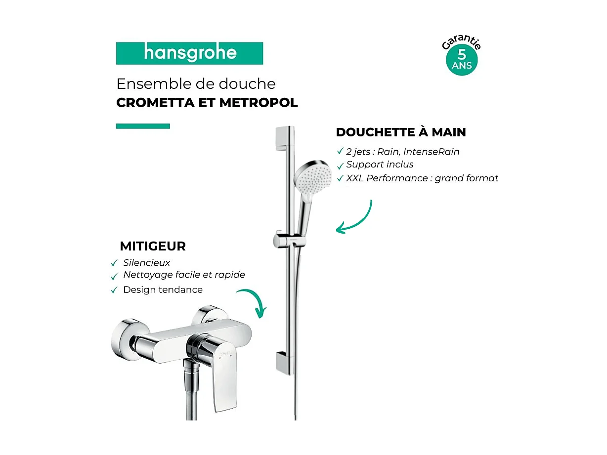 Ensemble douche HANSGROHE Crometta + Mitigeur bain douche Metris