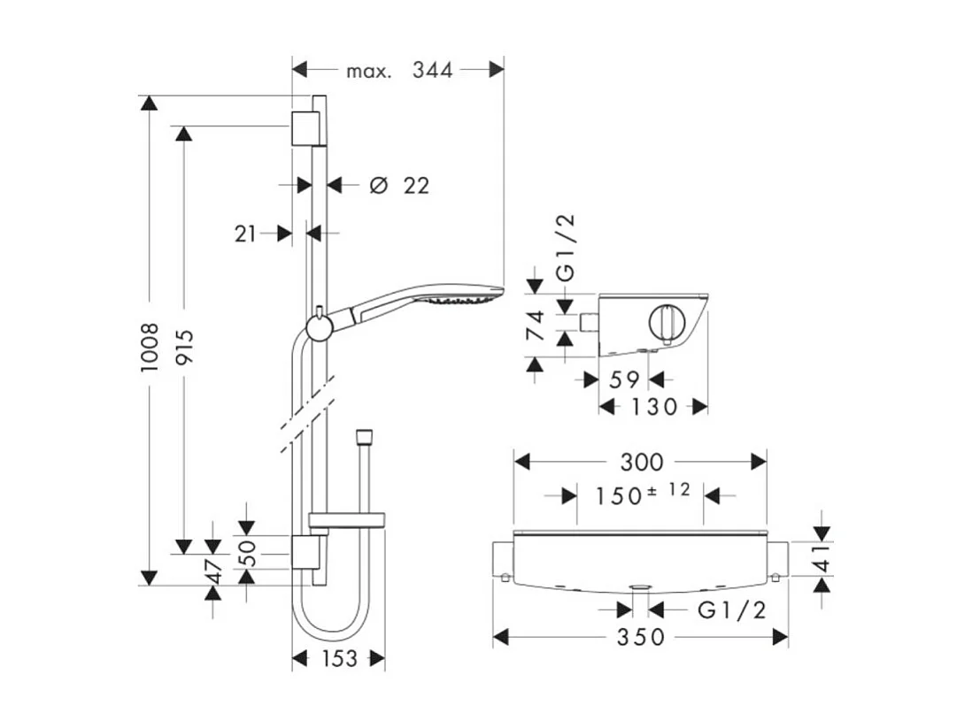 Ensemble douche HANSGROHE Raindance Select S mitigeur thermostatique + pommeau de douche 3 jets chromé