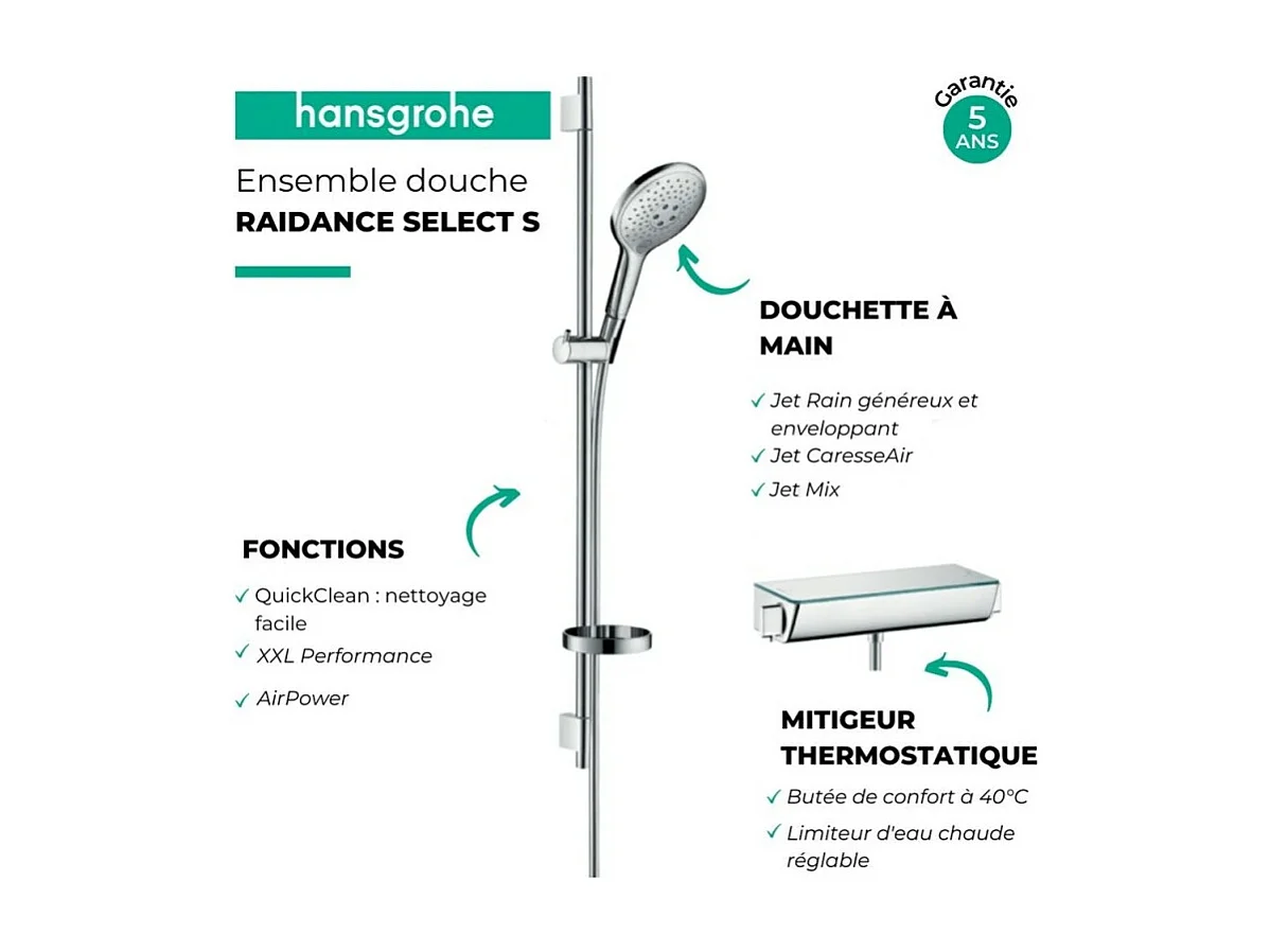 HANSGROHE Raindance Select S conjunto de ducha mezclador termostático + rociador de 3 chorros cromado