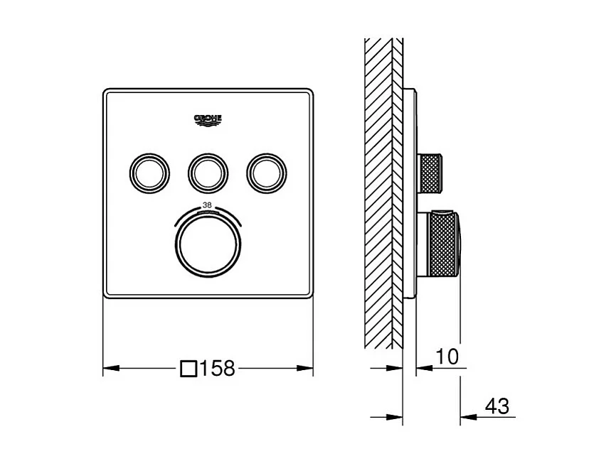 GROHE - Mitigeur thermostatique encastré 3 sorties Grohe Grohtherm SmartControl