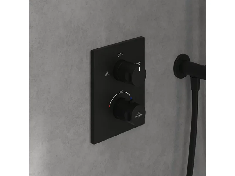 Façade thermostatique 2 voies VILLEROY ET BOCH Universal rectangle Noir mat + corps encastré